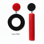 Resin earrings with red and black asymmetric beads