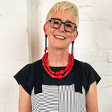 long geometric bead necklace