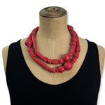 red  rubber bead necklace wrapped twice