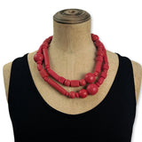 red  rubber bead necklace wrapped twice