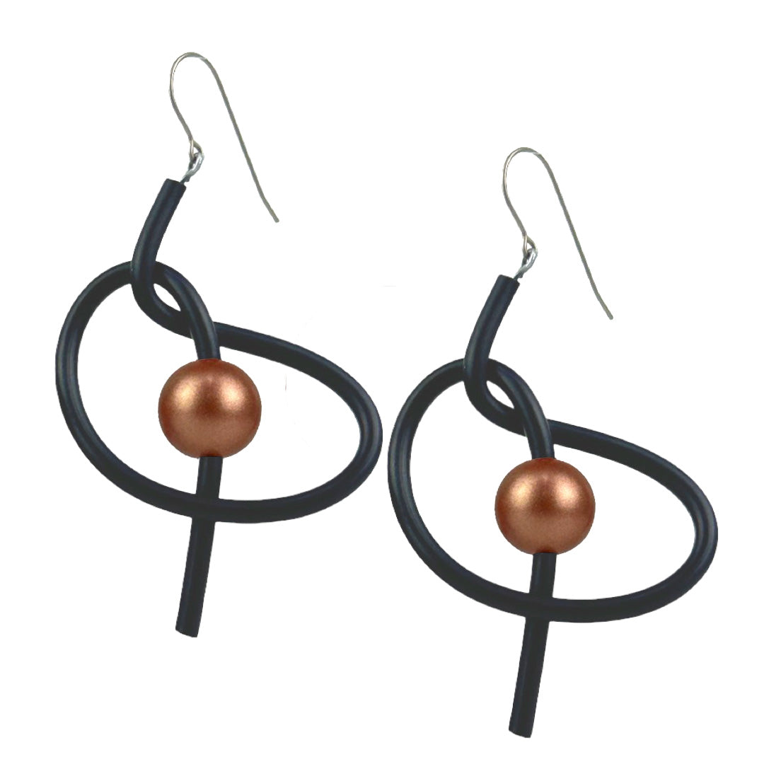 Black and rose gold rubber knot earrings by Frank Ideas