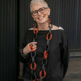 Long Tan and Black Rubber Chain Necklace