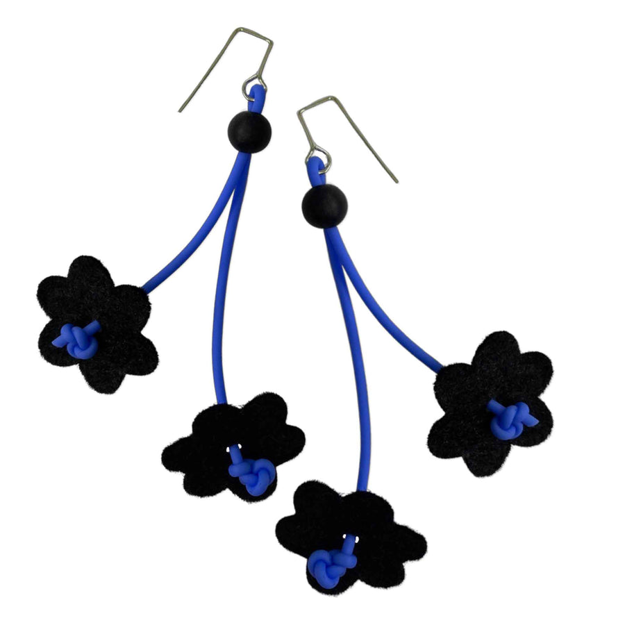 blue and black flower earrings
