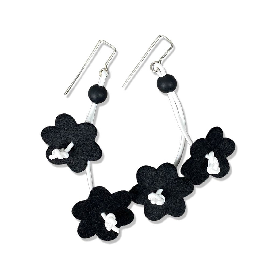 white and black felt and sterling silver earrings