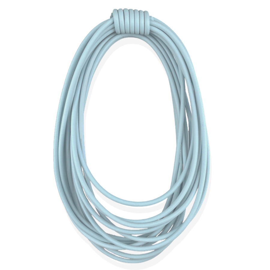 light blue long rubber necklace by Frank Ideas