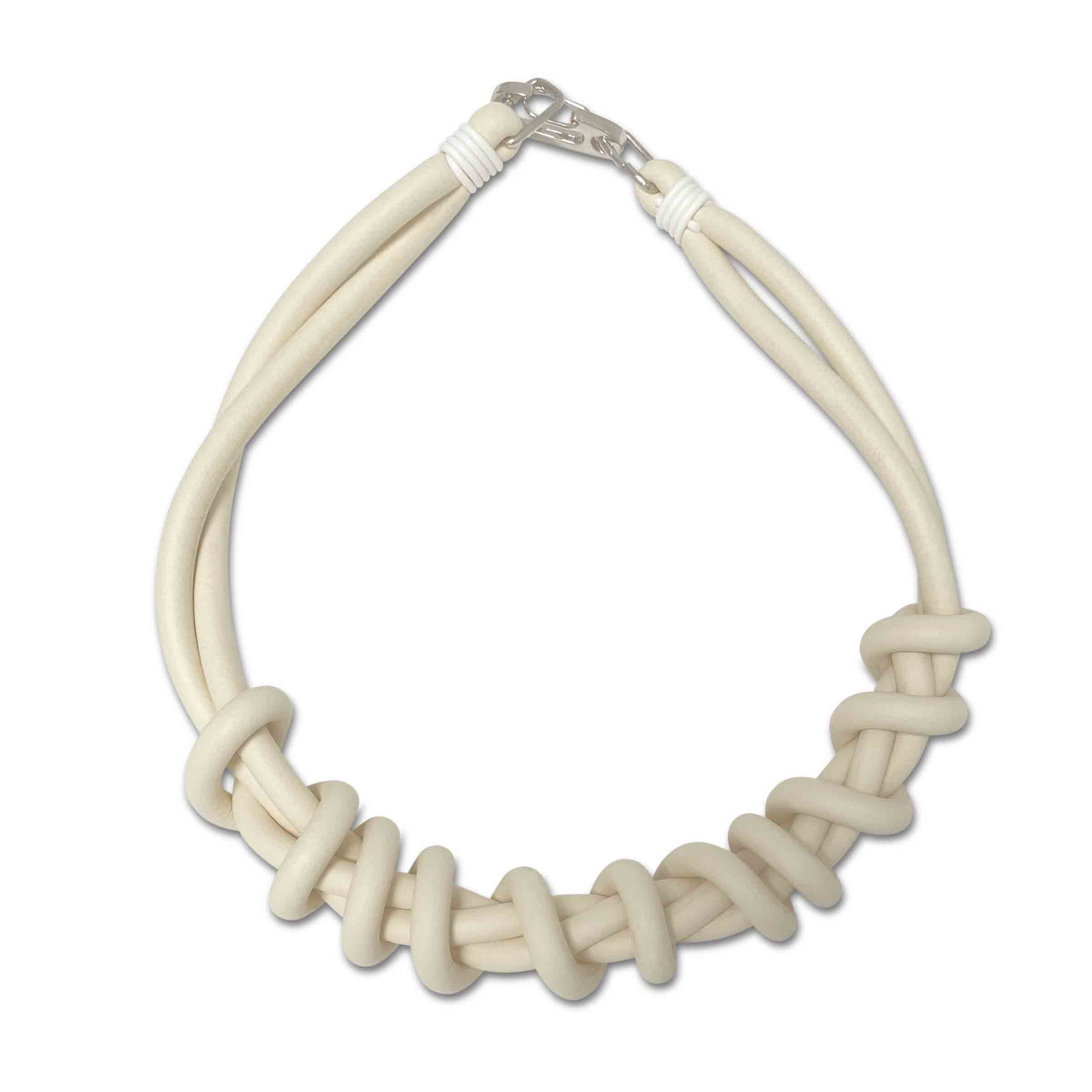 white/cream twist necklace on a white background