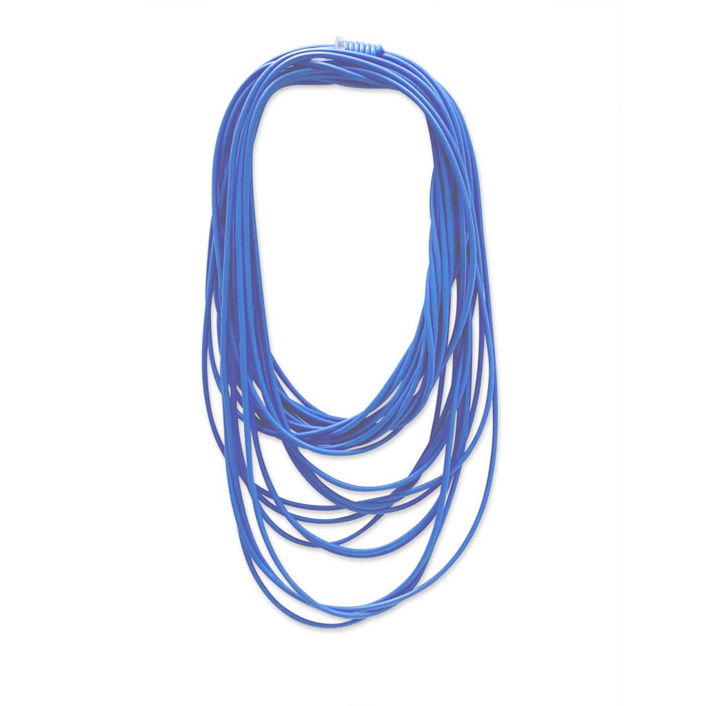 blue necklace on a white background