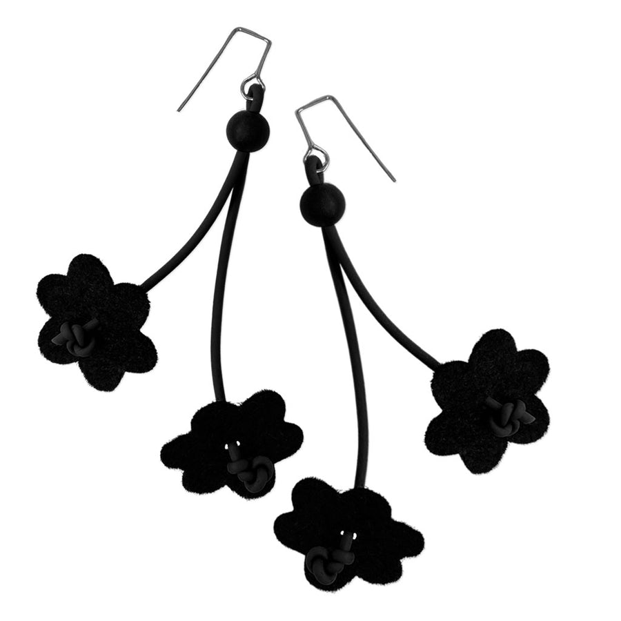 dangle black daisy earrings