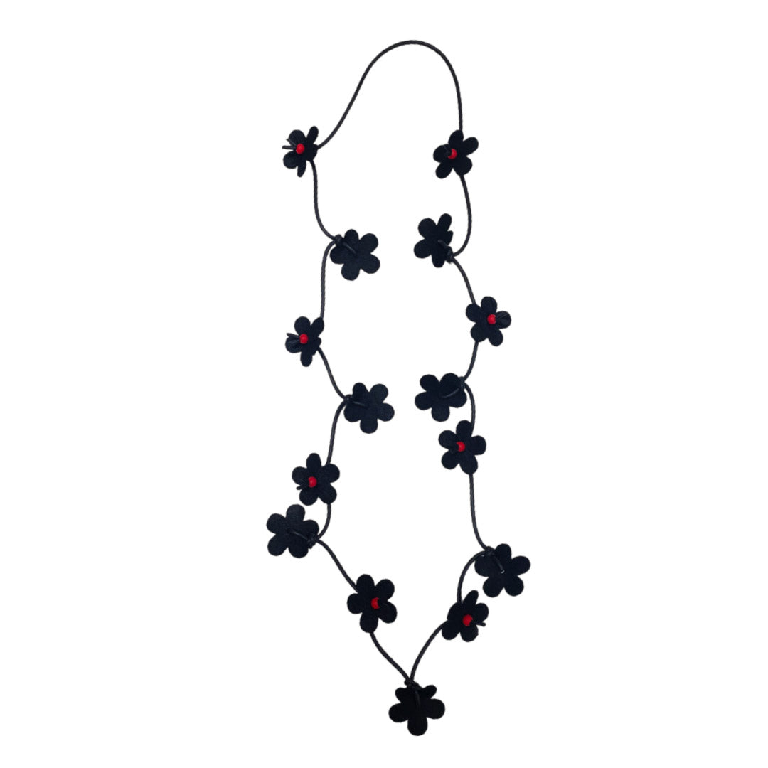 red and black recycled flower necklace