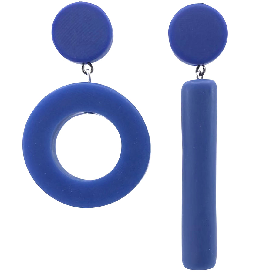 blue assymetrical resin earrings, mismatched for extra style