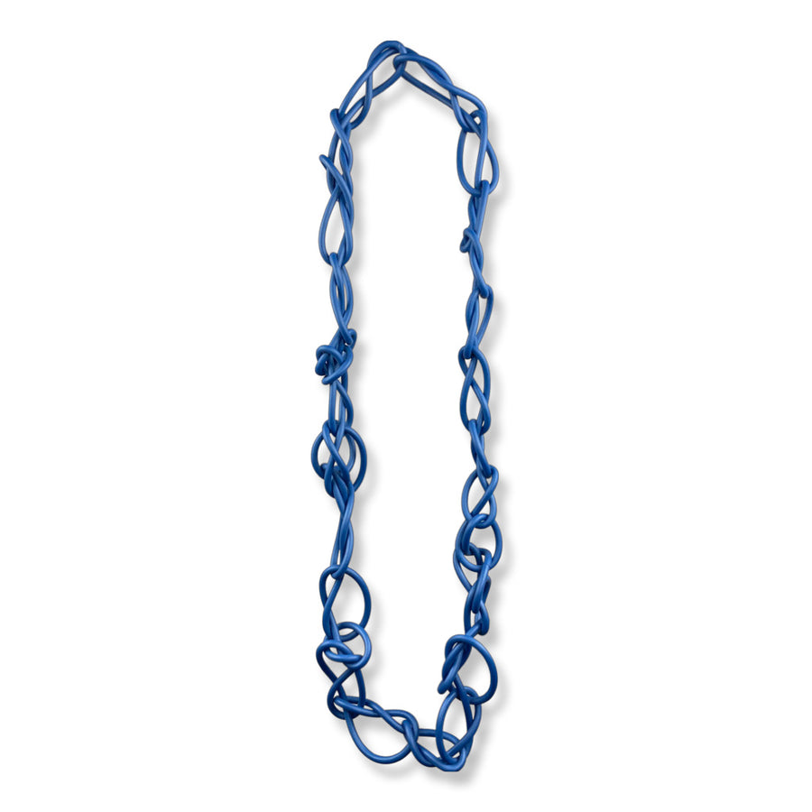 blue chunky long rubber necklace