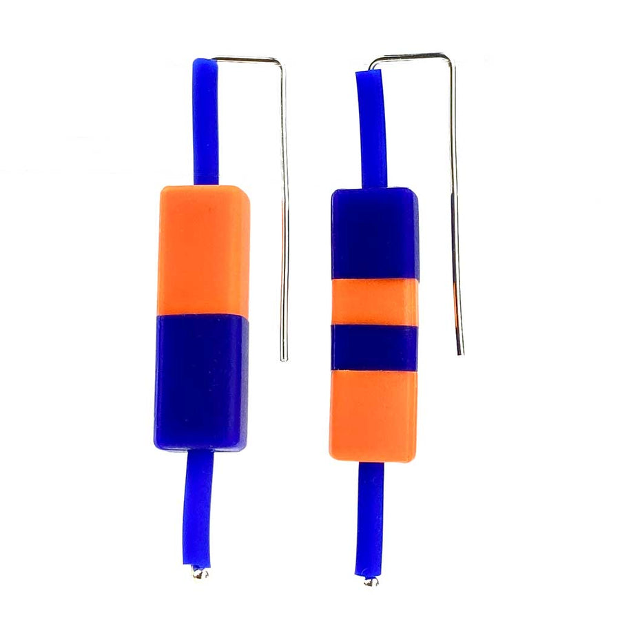 Orange and blue colour block earrings