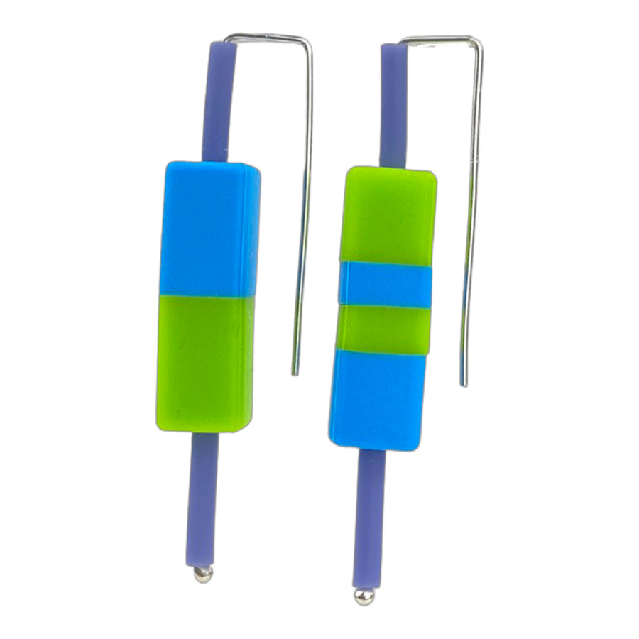 Sky blue and green colour block earrings
