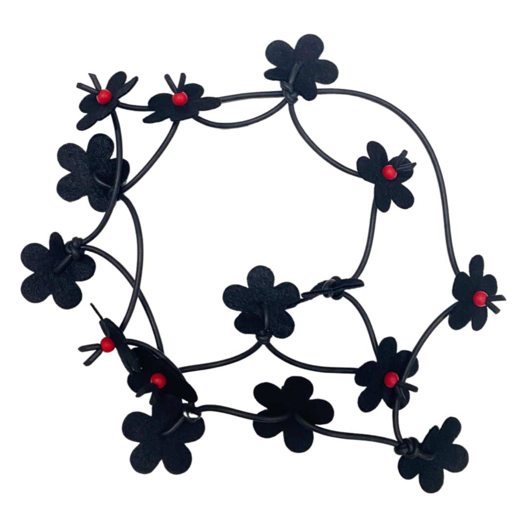 black red recycled flower necklace