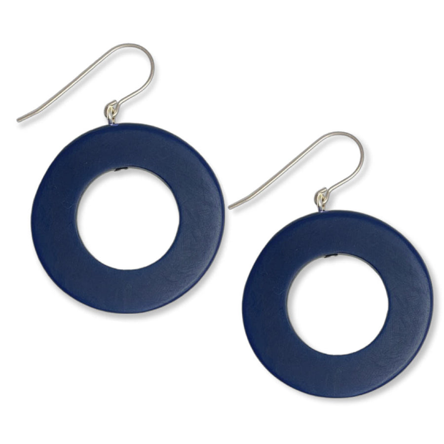 dark blue ring earrings with titanium hooks