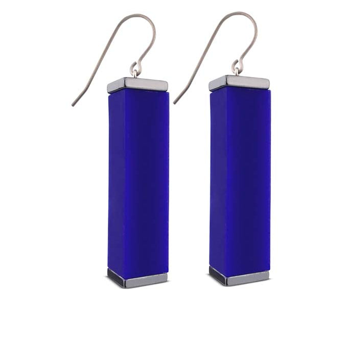 blue tower earrings  on a white background