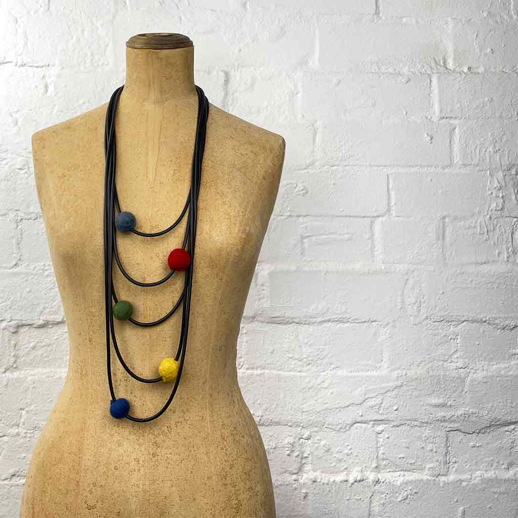 felt and rubber necklace 5 strands