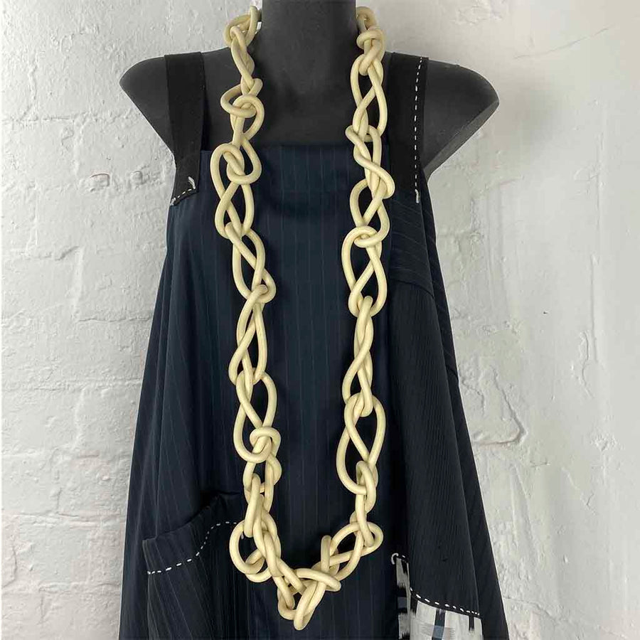 chunky long rubber necklace in cream