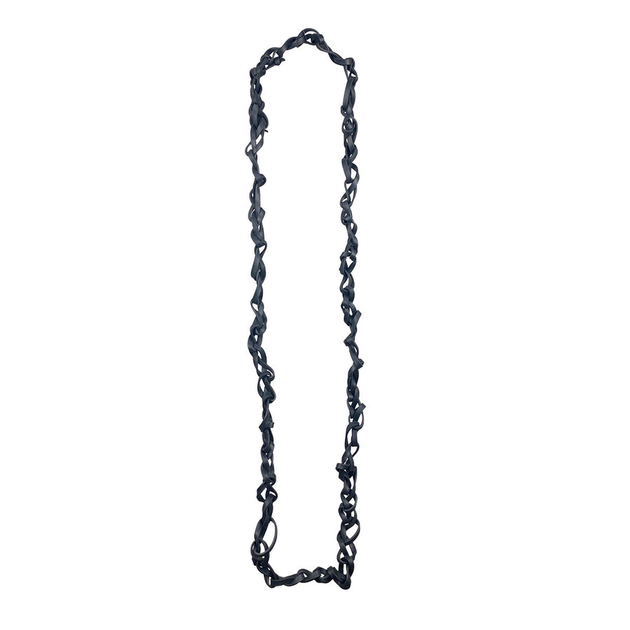 Edgy, long tangled rubber necklace urban style.