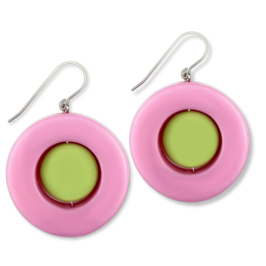 modern, bold, pink and green resin earrings