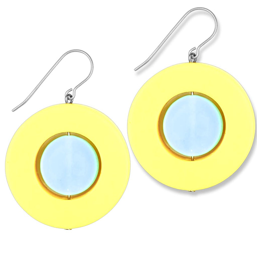 modern, bold, yellow and light blue resin earrings
