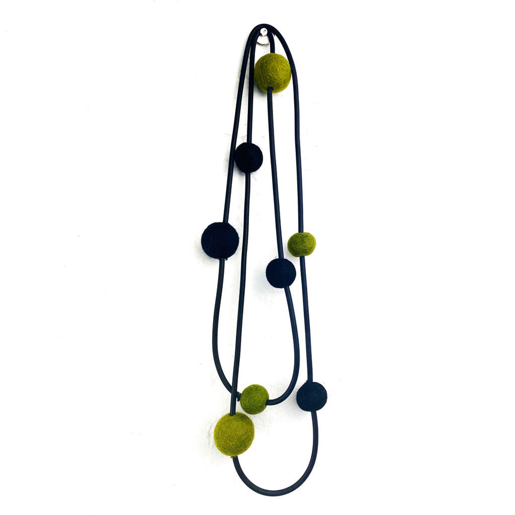 bold colour felt necklace olive and black