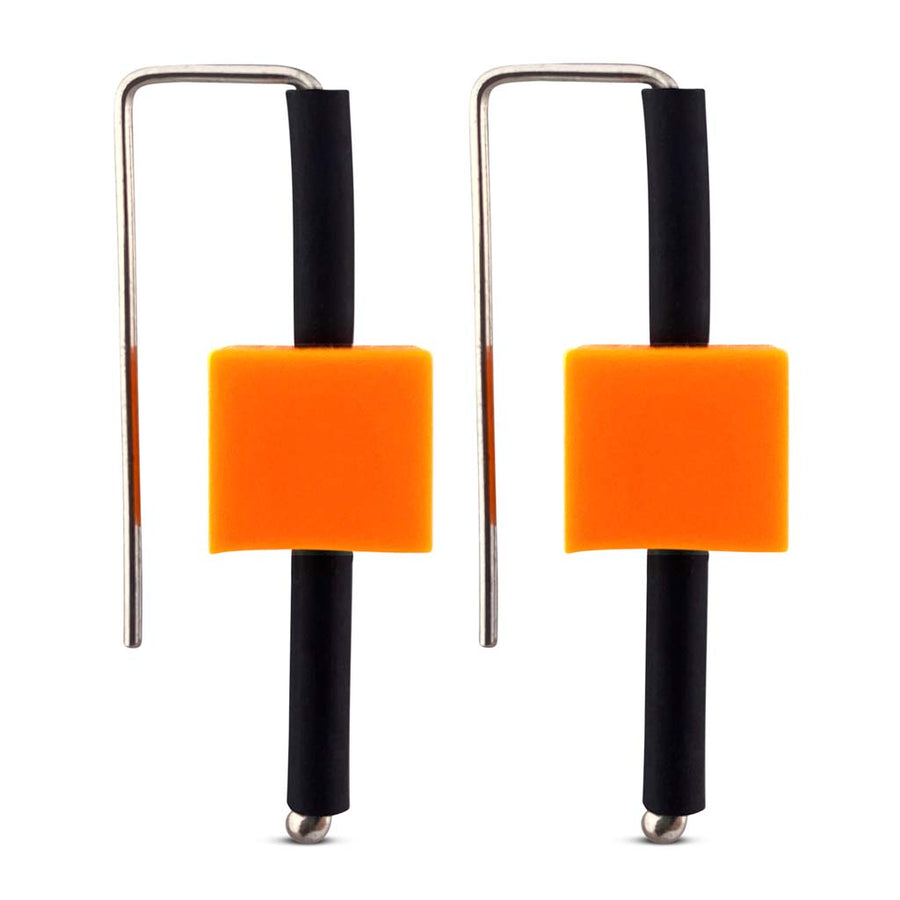 orange rubber cube sterling silver earrings.