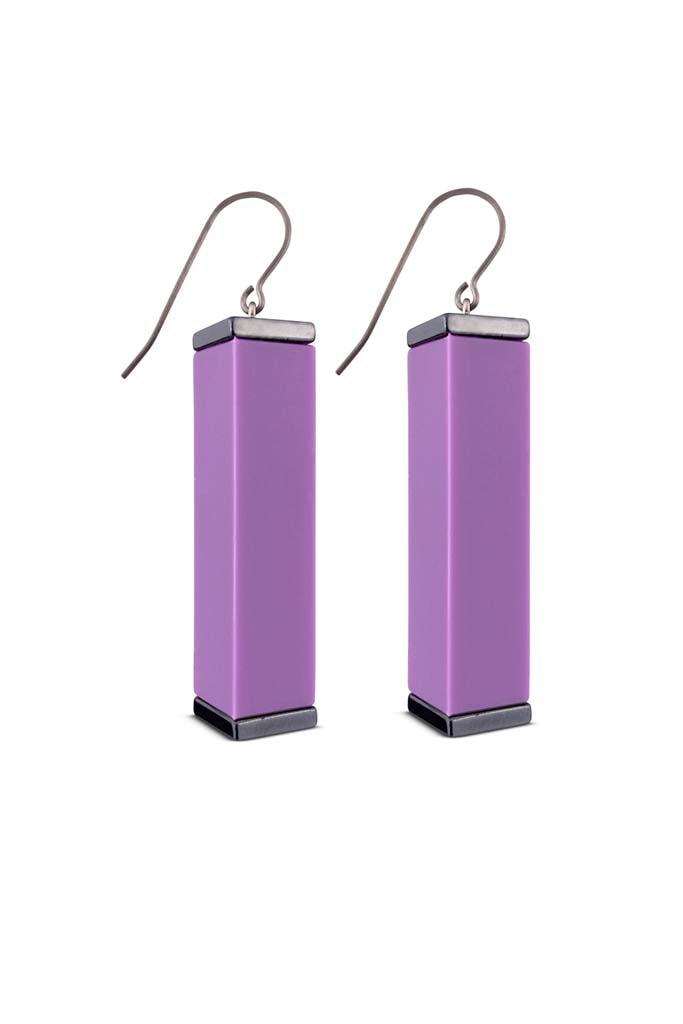 purple tower earrings  on a white background