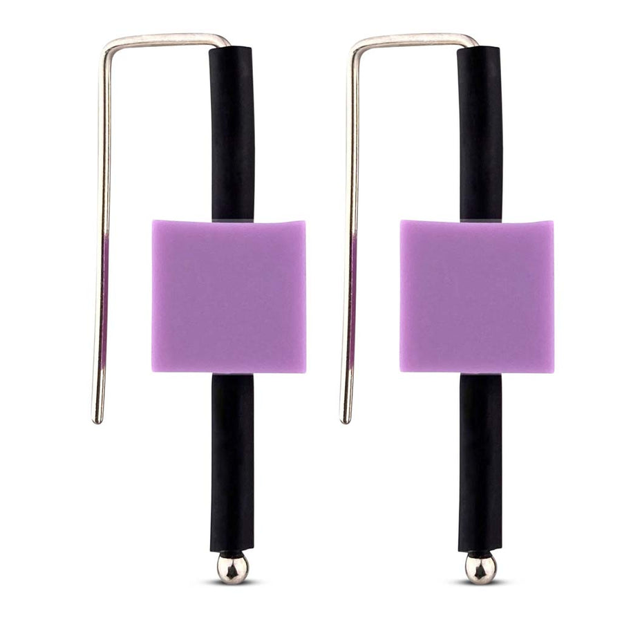 purple rubber cube sterling silver earrings.