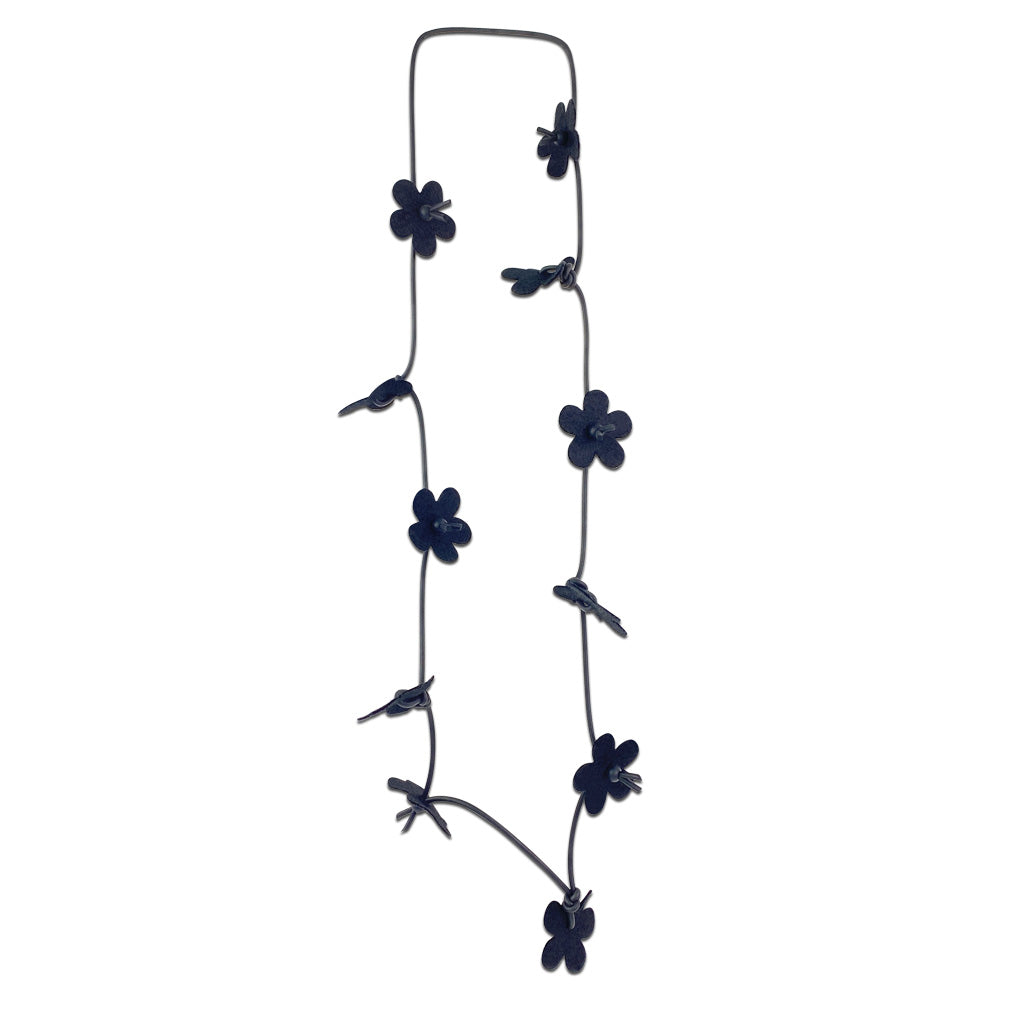 recycled black flower necklace