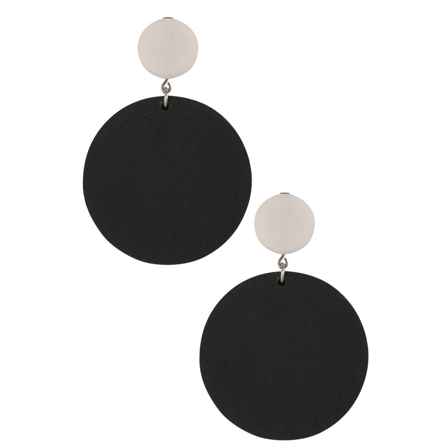 Recycled rubber disc earrings black and white