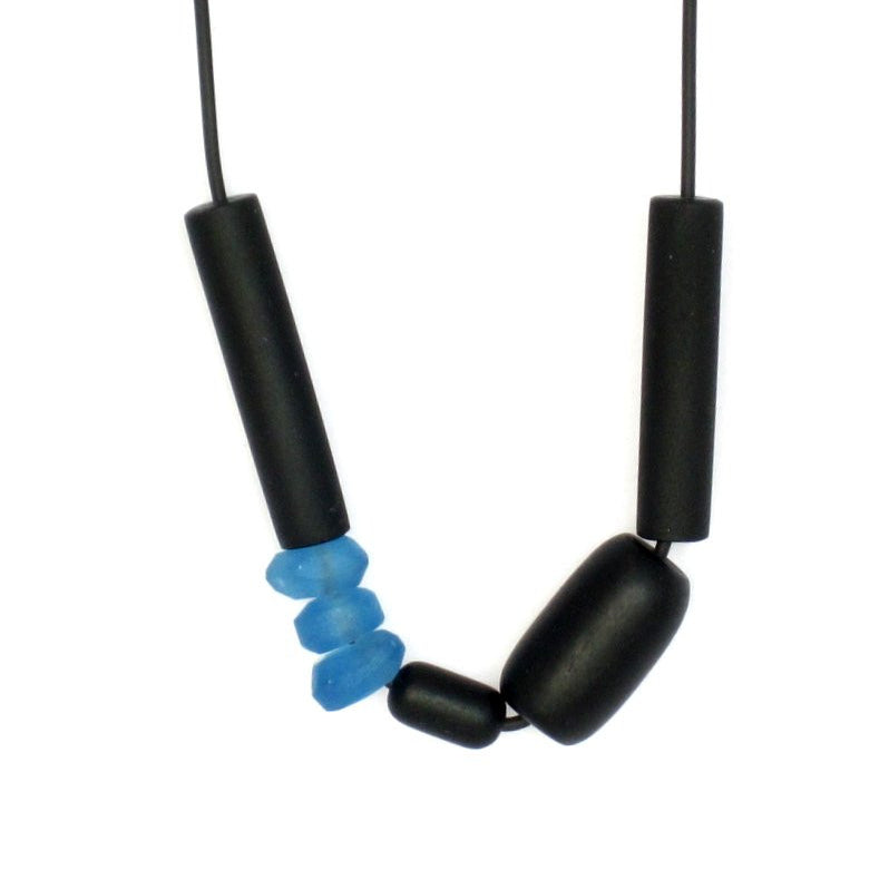 black resin and sea glass necklace -old stock