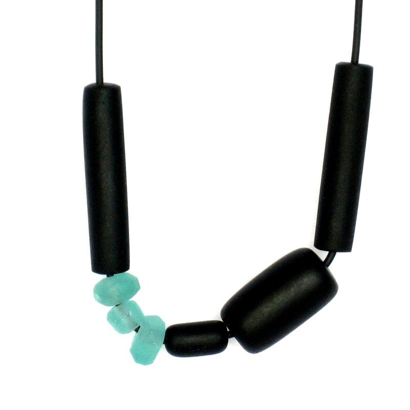 Sea Glass Necklace teal and Black