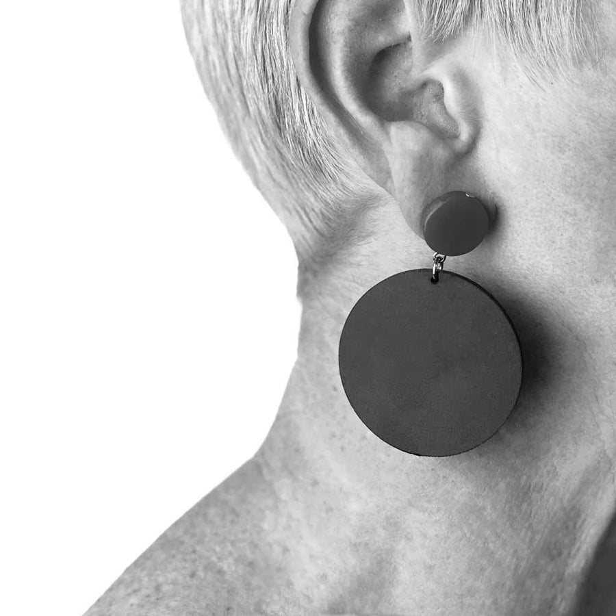 Recycled rubber disc earrings black